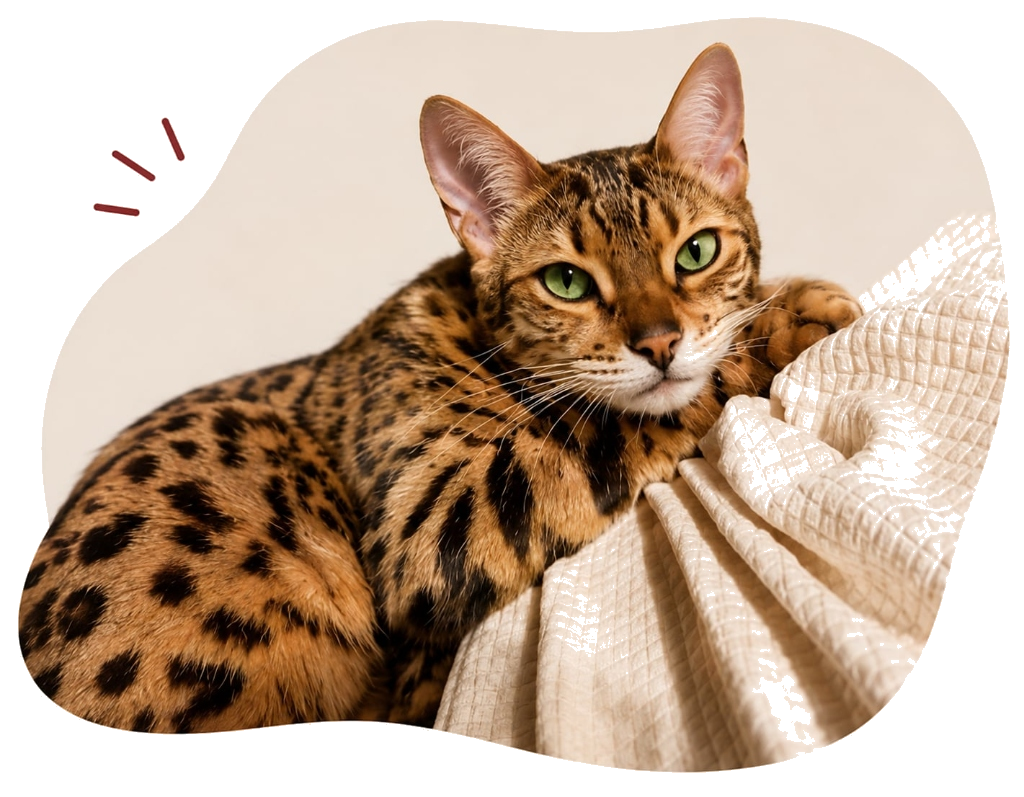 Happy Bengal Cat lounging comfortably at home